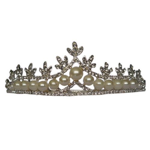 Tiara plateada con perlas y pedrería Mod. E63279